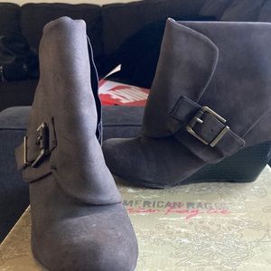 Brown wedge ankle bootie